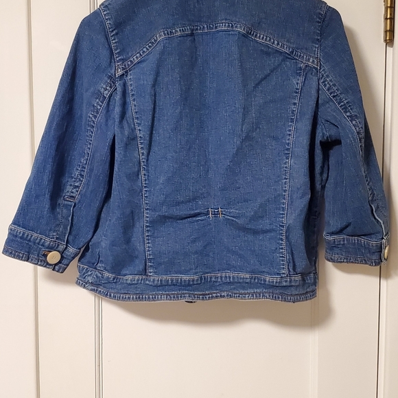 Coldwater Creek Petite Jean Jacket top with oversized buttons and cinched back - Picture 3 of 4